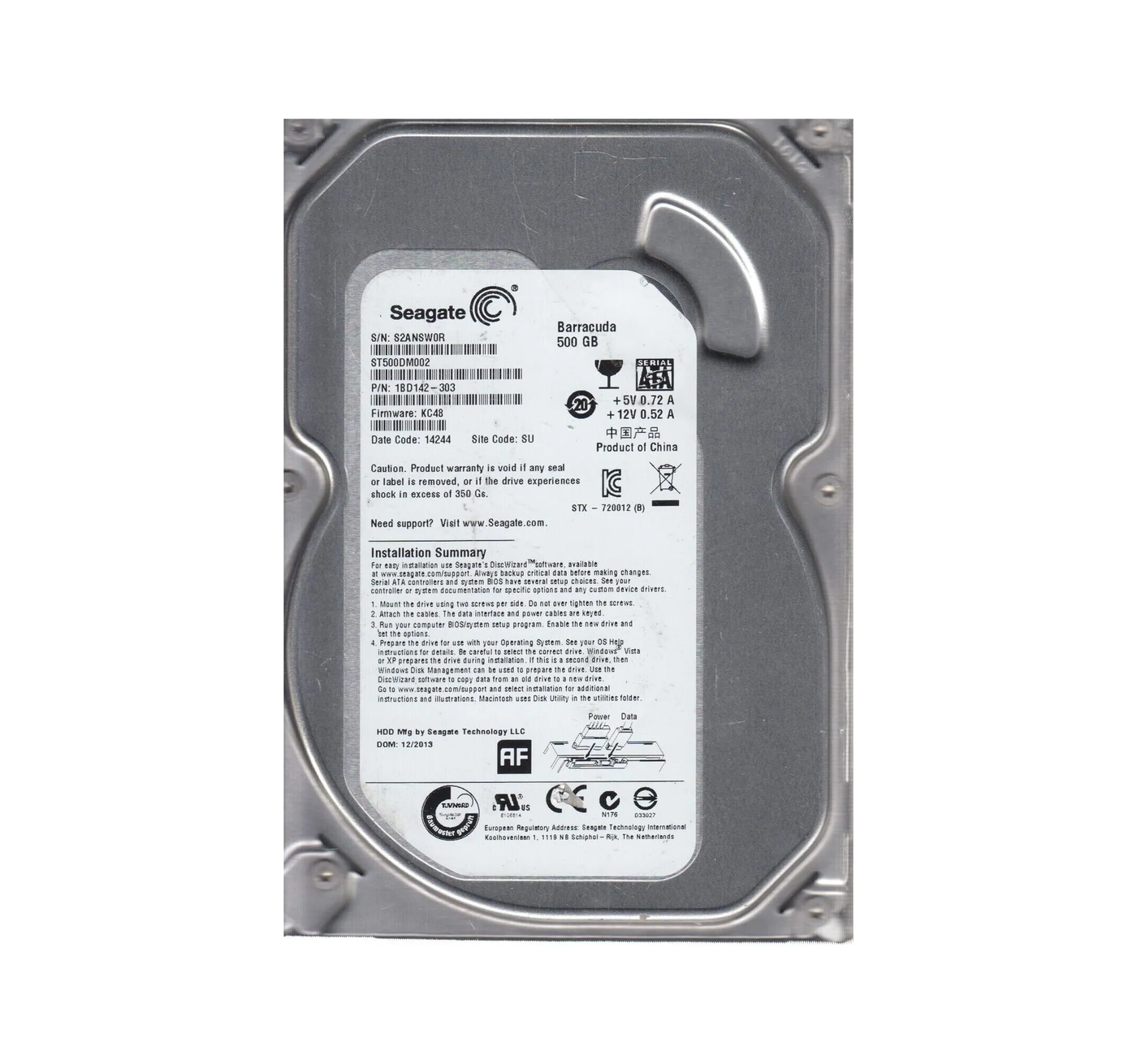 Seagate 500Gb SATA 7200rpm 3.5in HDD ( 1BD142-303 ST500DM002 ) REF