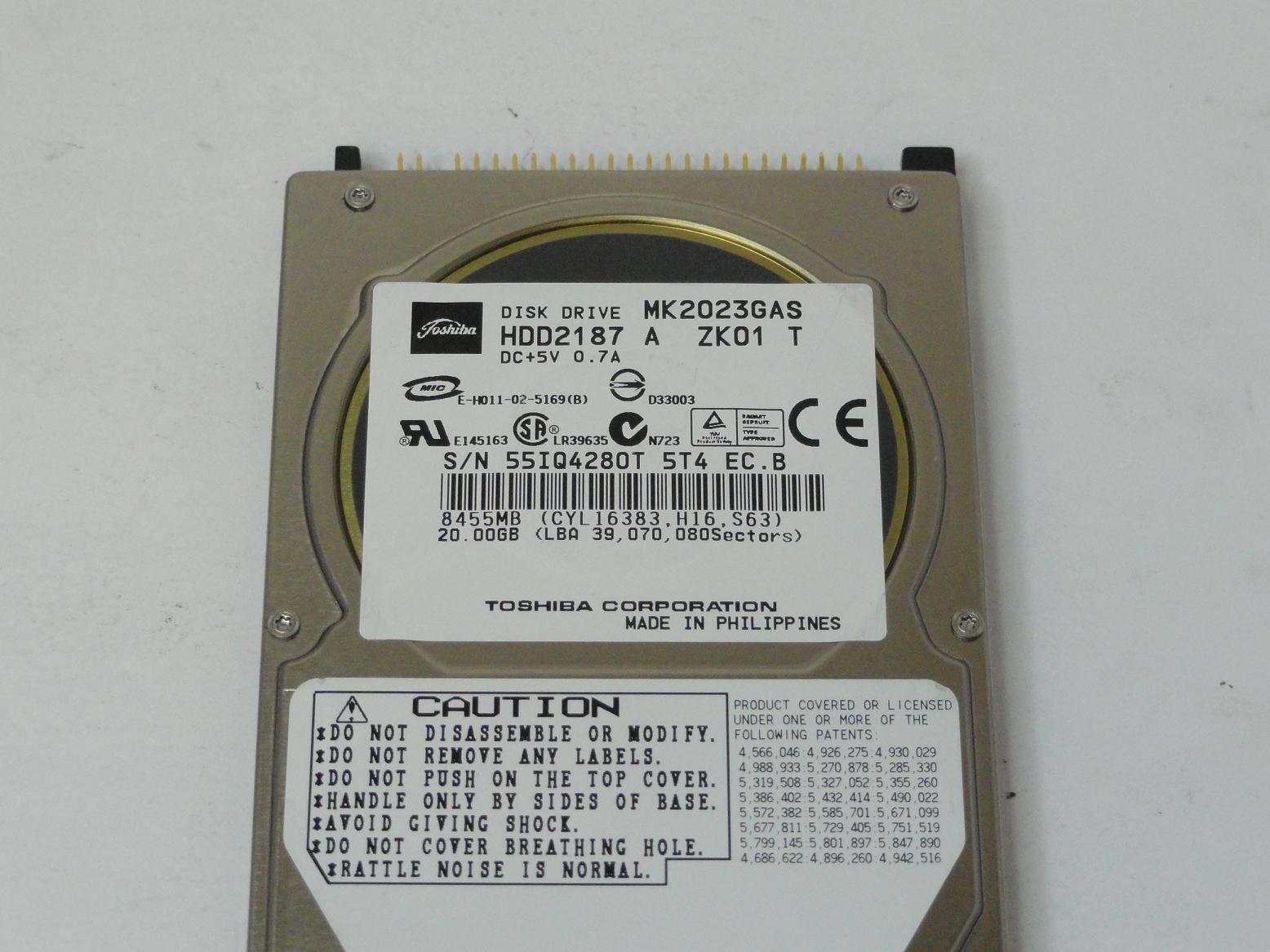 PR14906_HDD2187_Toshiba HP 20GB IDE 4200rpm 2.5in HDD - Image3