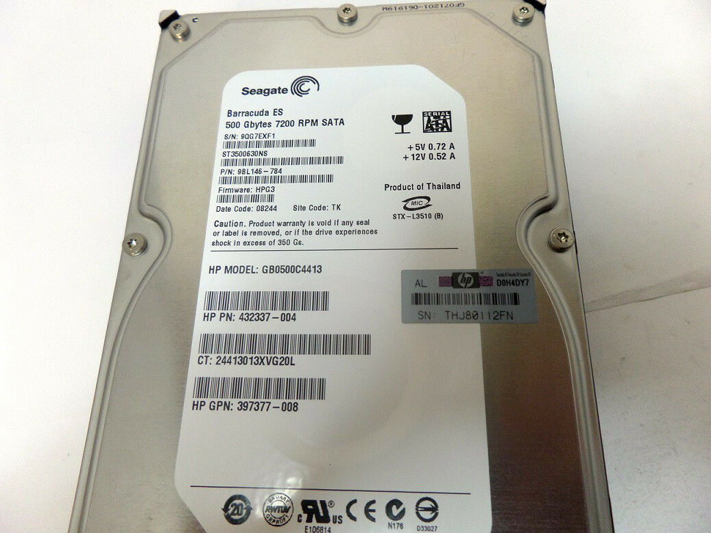 Seagate HP 500Gb 7200RPM 3.5in SATA HDD ( ST3500630NS 9BL146-784 432337-004 397377-008 GB0500C4413 ) REF