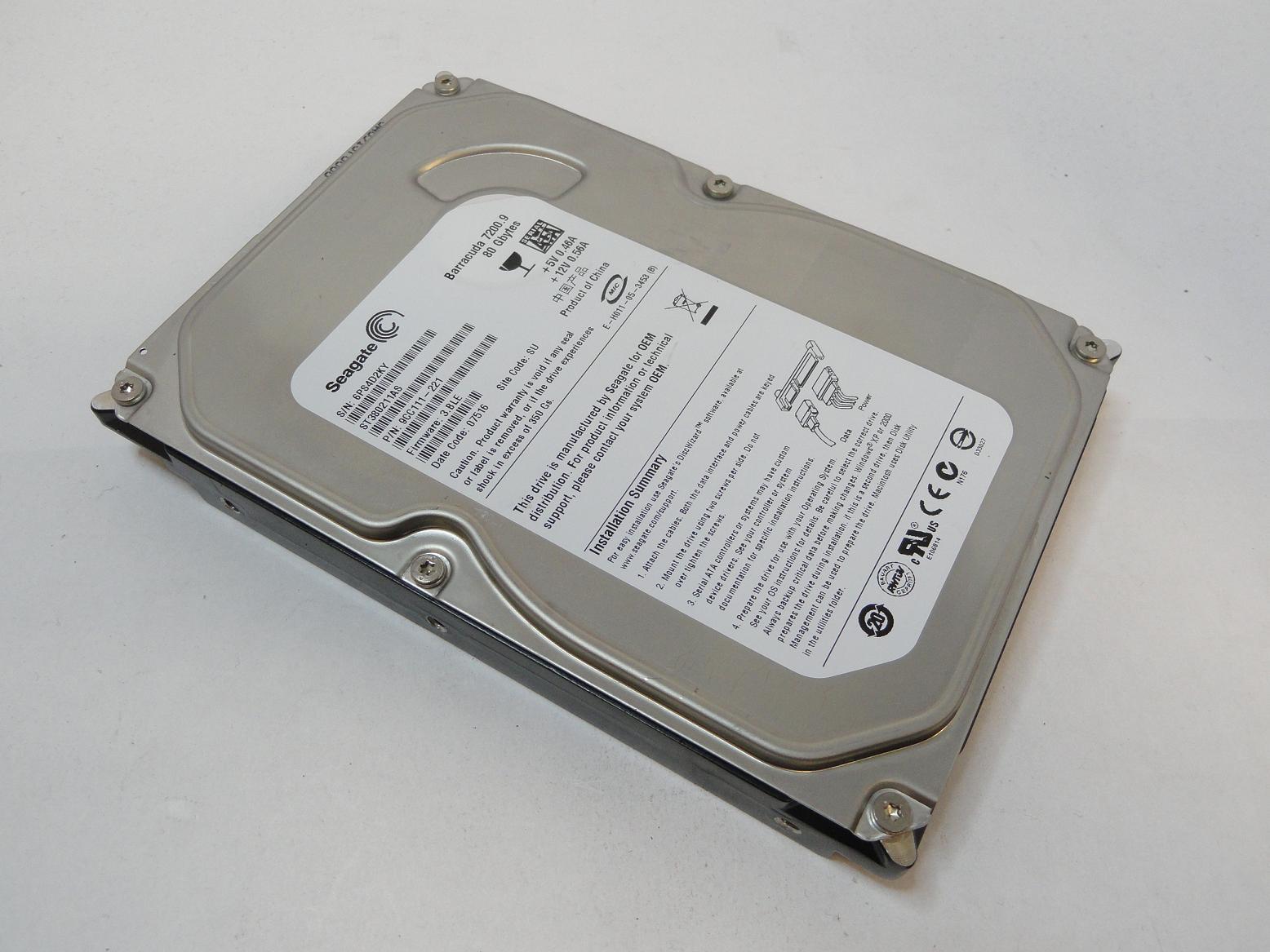 9CC111-221 - Seagate 80GB SATA 7200rpm 3.5in Barracuda 7200.9 HDD - Refurbished