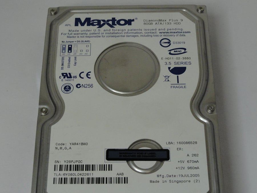 6Y080L0 - Maxtor 80Gb IDE 7200rpm 3.5in HDD - Refurbished