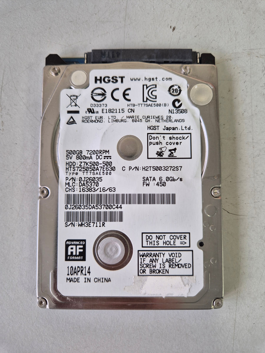 HGST 500GB SATA 7.2KRPM 2.5in HDD ( HTS725050A7E630 H2T5003272S7 Z7K500-500 0J26035 ) USED