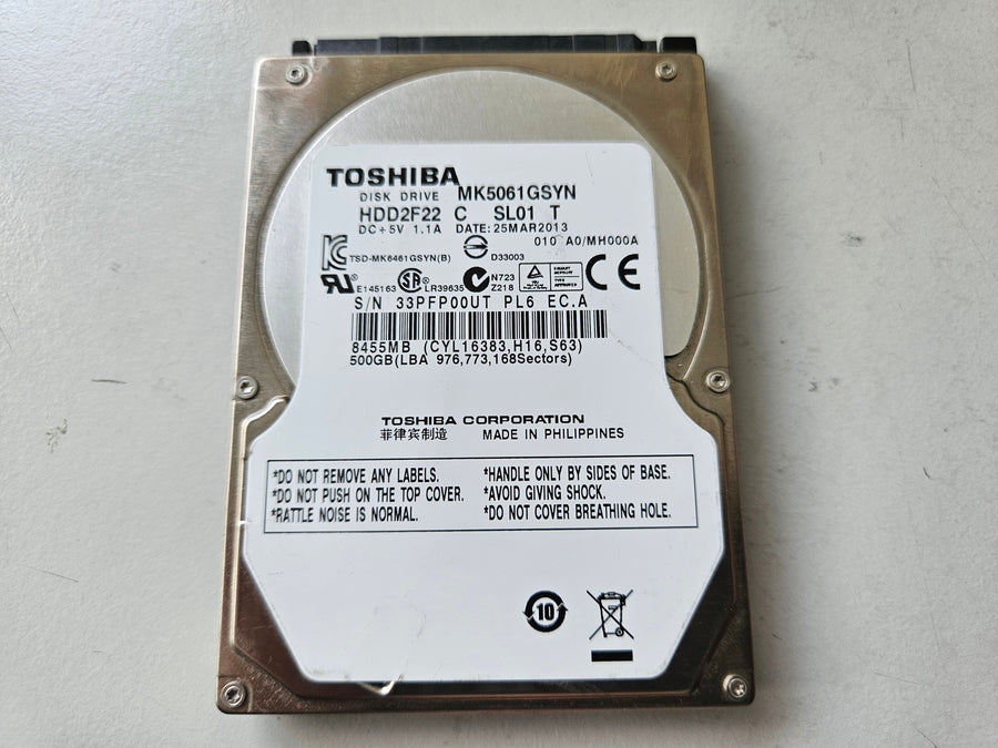 Toshiba 500GB SATA 7200RPM 2.5" HDD ( MK5061GSYN HDD2F22 ) REF
