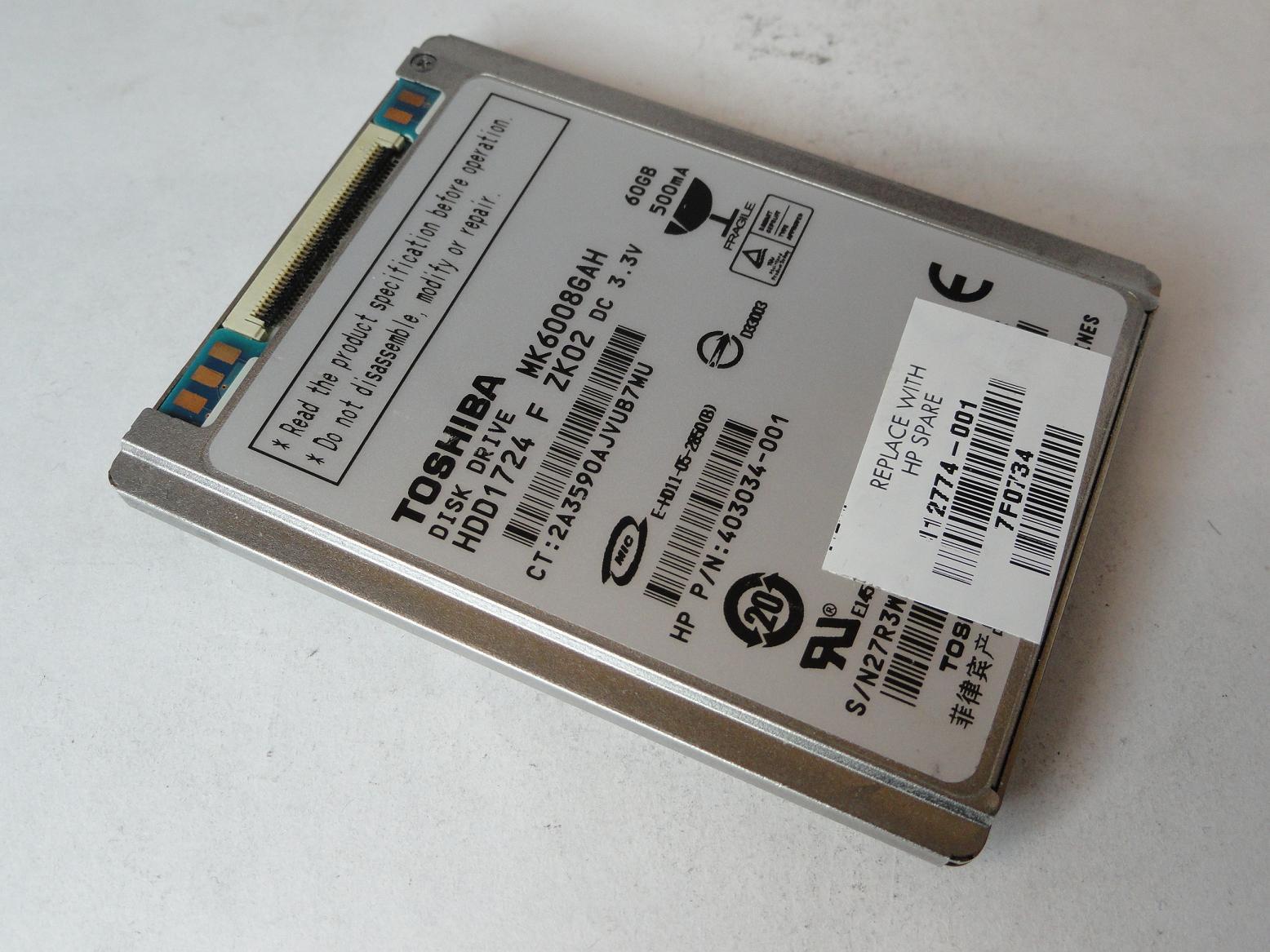 HDD1724 - Toshiba HP 60Gb ZIF 4200rpm 1.8in HDD - Refurbished
