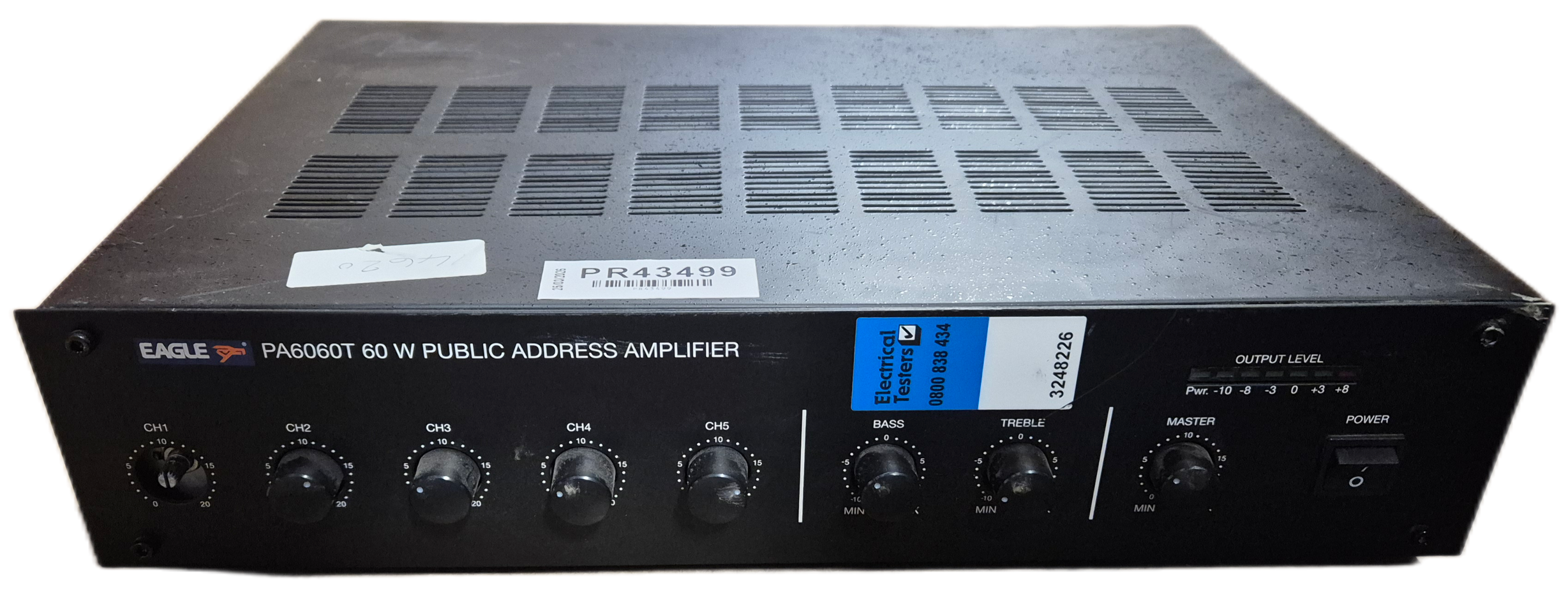 Eagle PA6060T 60W Public Address Amplifier - Missing CH1 knob ( PA6060T-00228 ) USED
