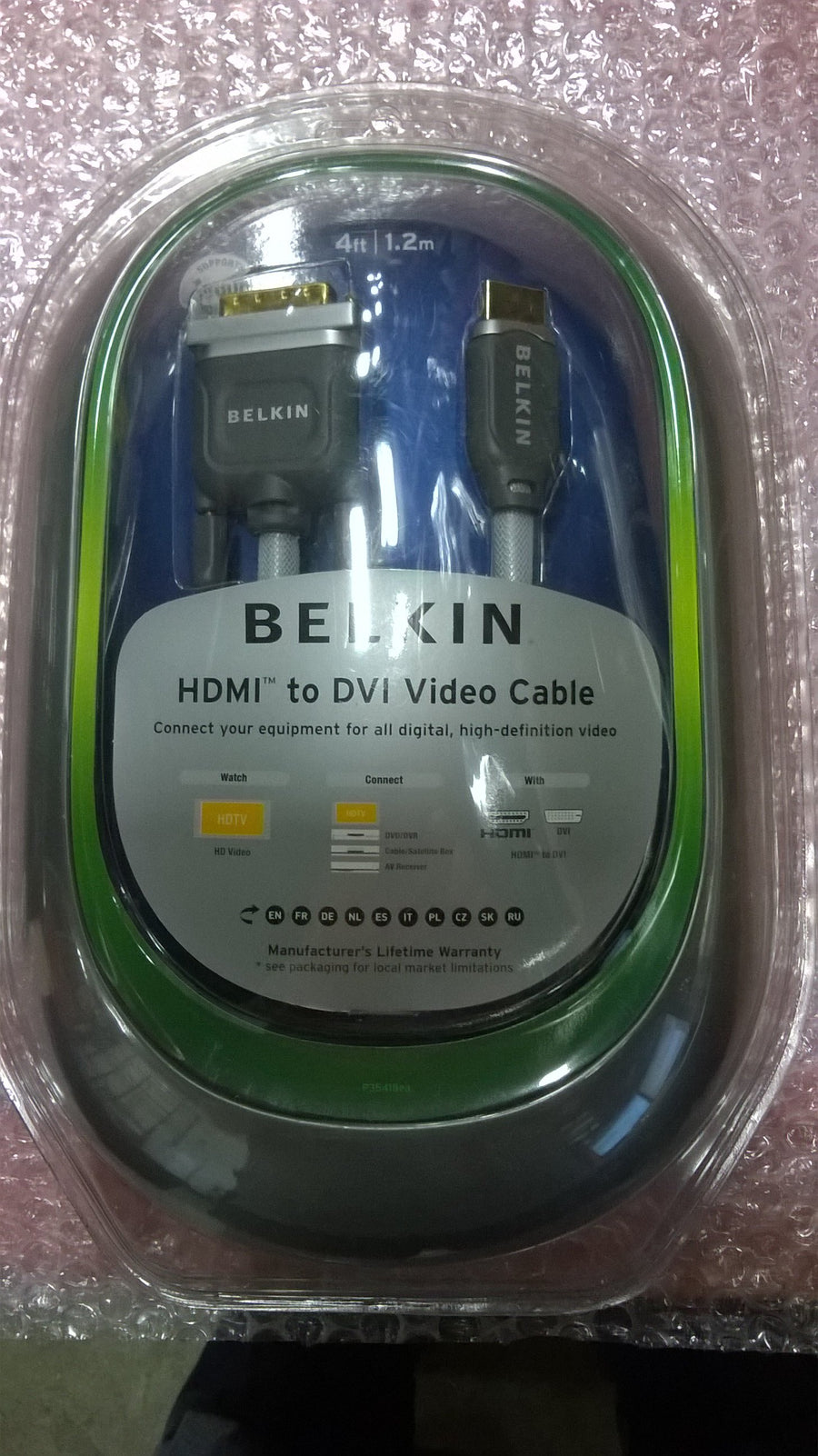 Belkin AV52400QP04 HDMI to DVI Cable 1.2m Braided ( AV52400QP04 New)