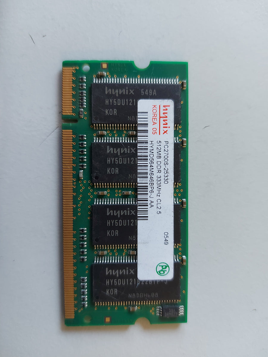 Hynix 512MB PC2700 DDR non-ECC Unbuffered CL2.5 200P SoDimm HYMD564M646BP6-J AA