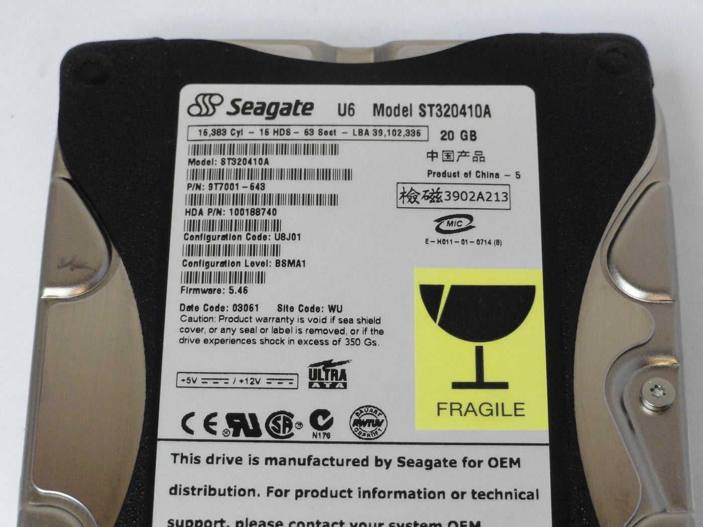 Seagate 20GB IDE 5400rpm 3.5in HDD ( 9T7001-643 ST320410A ) USED