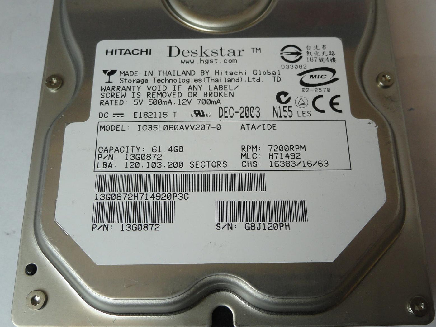 PR00118_13G0872_Hitachi 61.4GB IDE 7200rpm 3.5in HDD - Image3