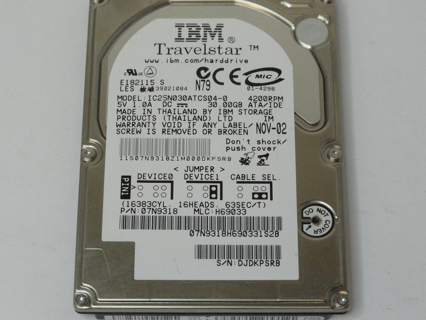PR00240_07N9318_IBM 30GB IDE 4200rpm 2.5in HDD - Image3