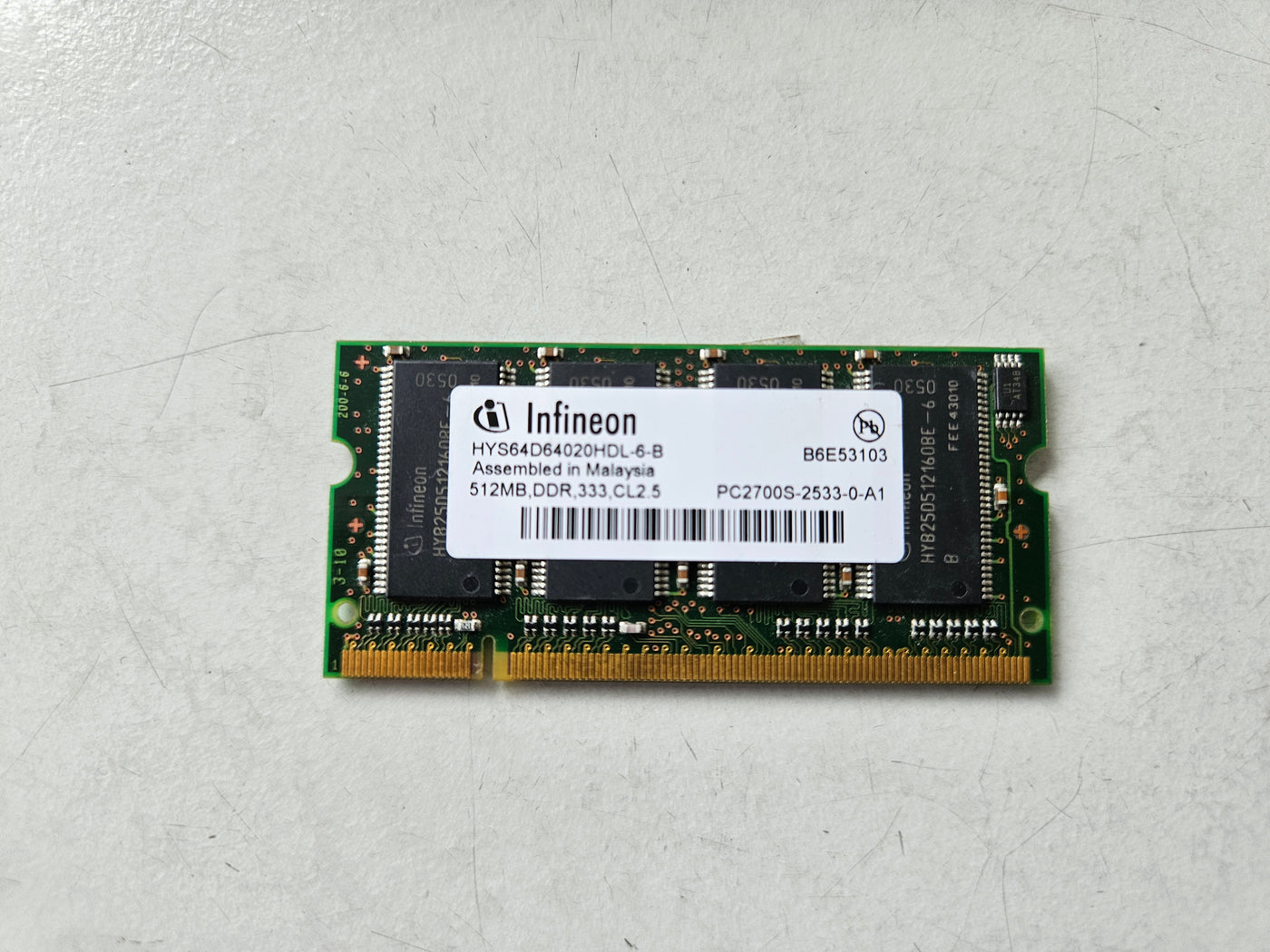 Infineon HP 512MB DDR-333 PC2700 NonECC CL2 200Pin SODIMM ( HYS64D64020HDL-6-B 367774-001 ) REF