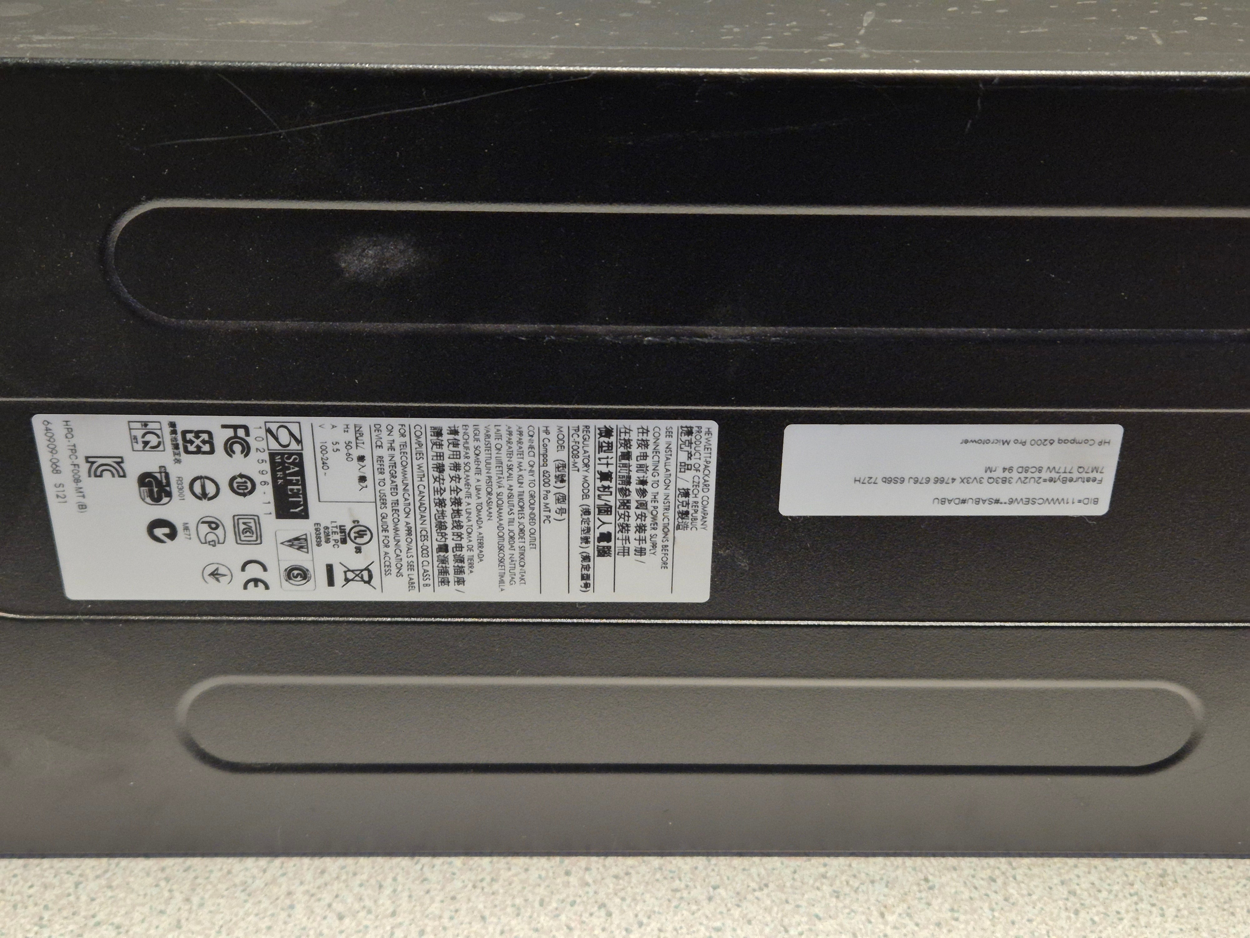 HP Compaq 6200 Pro MT DVD 500GB HD 8GB RAM i5-2400 3.1GHz NO OS Win7Pro COA present ( XY107ET#ABU ) USED