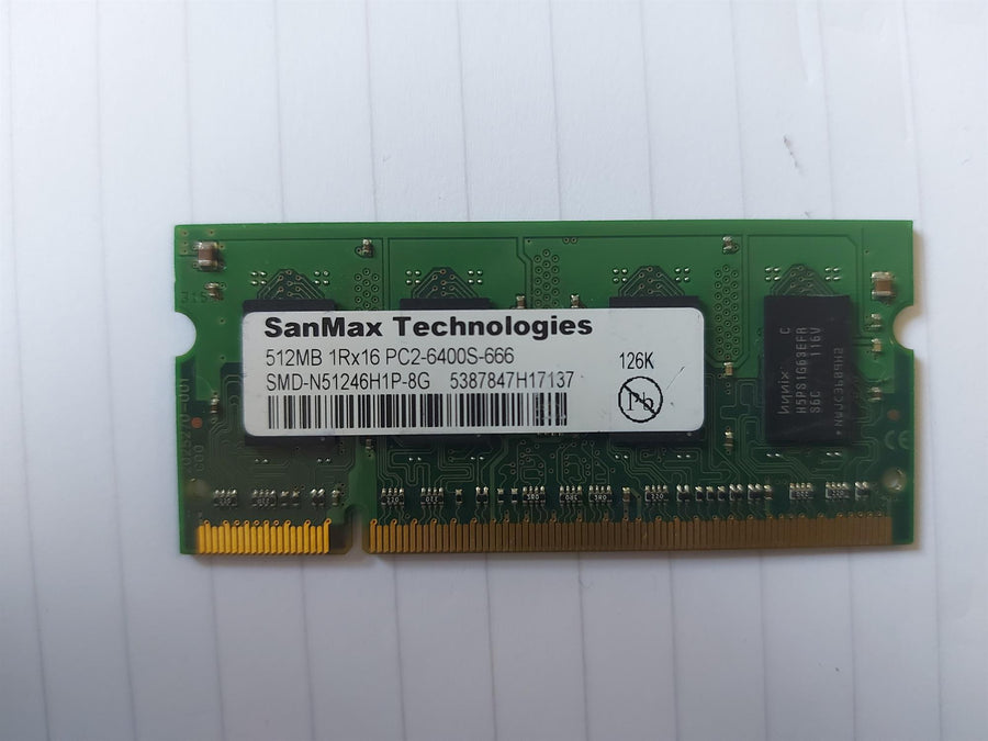 SanMax 512MB PC2-6400 800MHz DDR2 SDRAM SODIMM Memory Module (SMD-N51246H1P-8G)