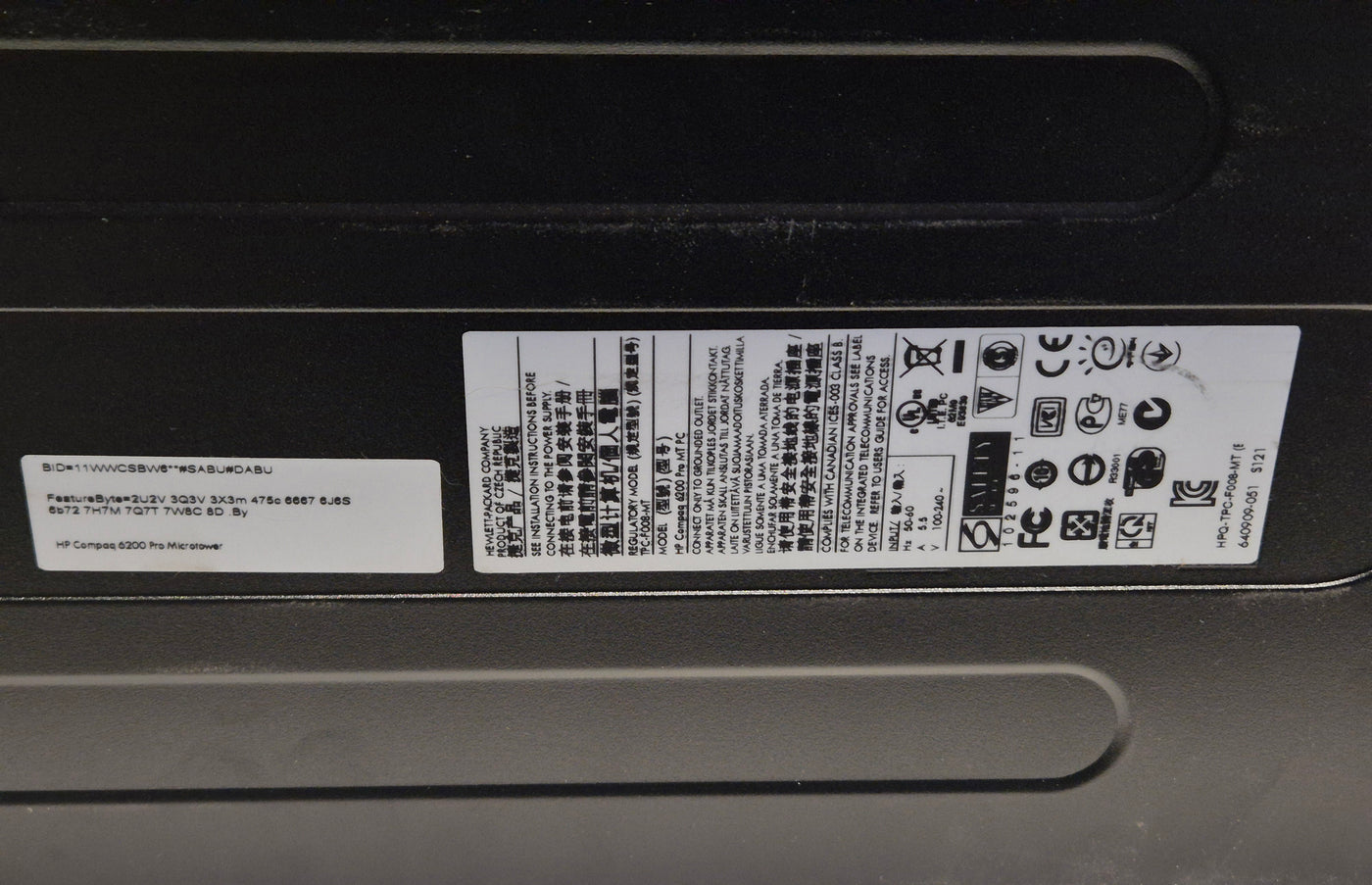 HP Compaq 6200 Pro MT DVD 8GB RAM i5-2400 3.1GHz NO OS NO HD Win7Pro COA present ( XY107ET#ABU ) USED