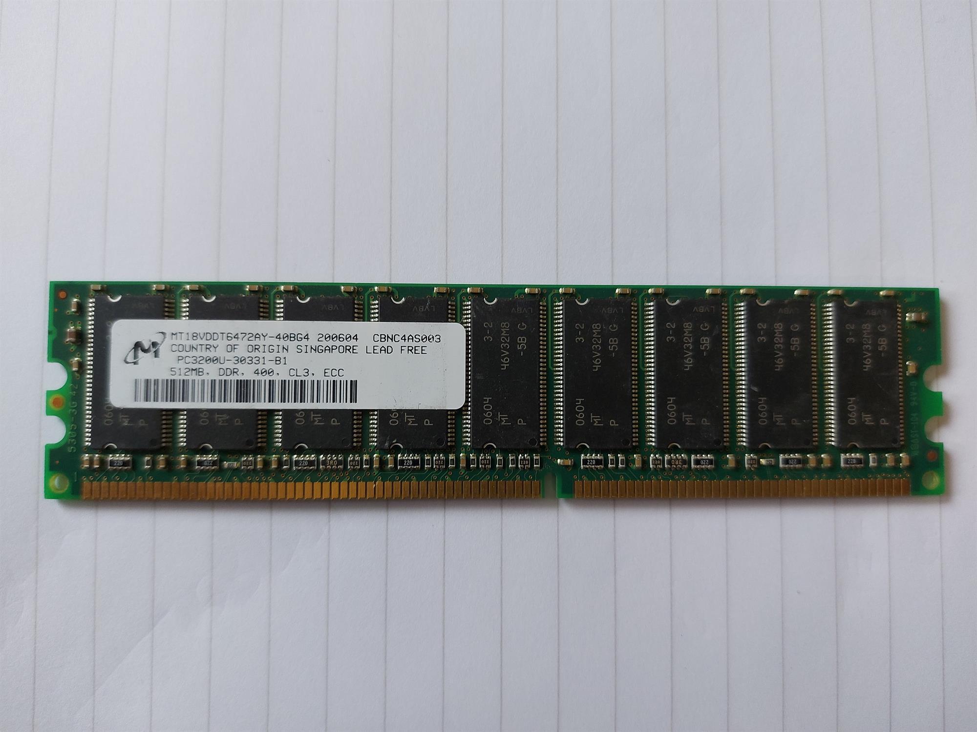 Sun/Micron 512Mb DDR400 184pin PC3200 SDRAM DIMM Memory ( MT18VDDT6472AY-40BG4 370-7943-01 )