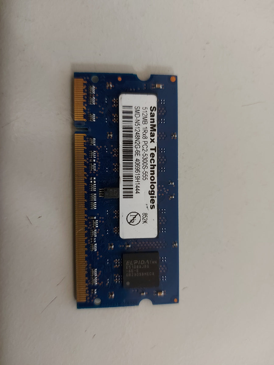 SanMax 512MB 1Rx8 PC2-5300 200P DDR2-667 CL5 SODIMM Mem Module SMD-N51248N2G-6E