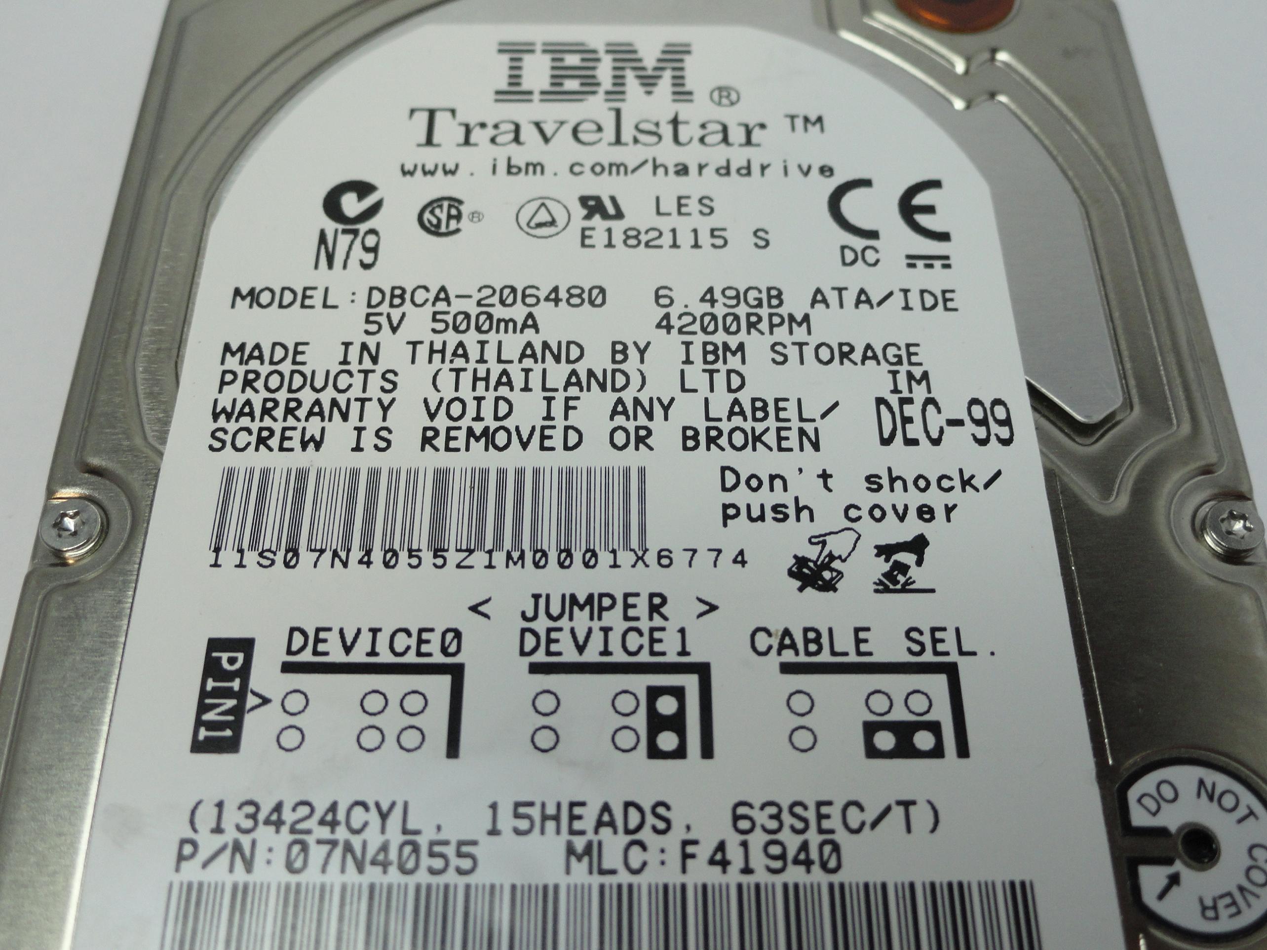 07N4055 - IBM Travelstar 6.5Gb IDE 4200rpm 2.5in HDD - Refurbished