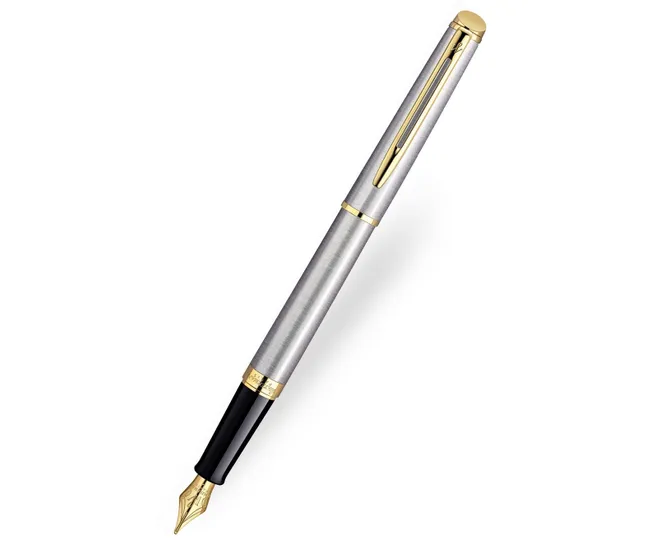 Waterman Paris Hemisphere Stainless Steel Gold Trim F Nib Fountain Pen NEW