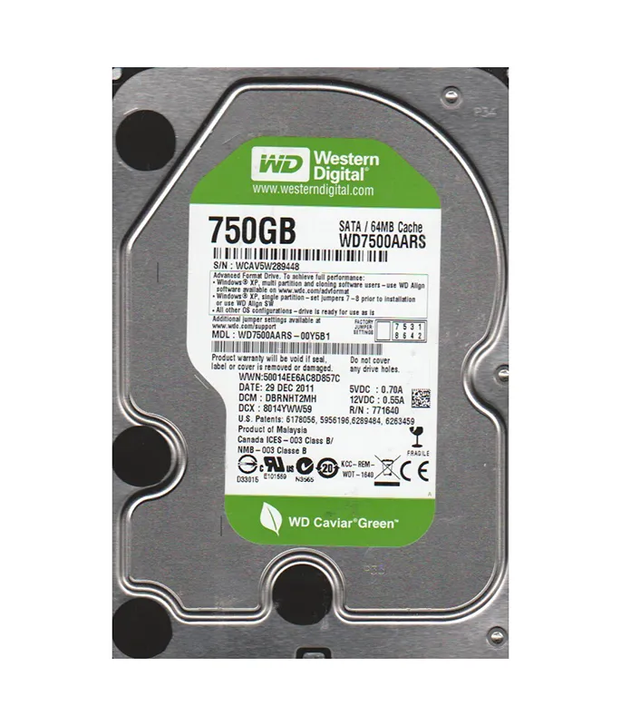 Western Digital 750GB SATA 5400rpm 3.5in HDD ( WD7500AARS-00Y5B1 ) REF