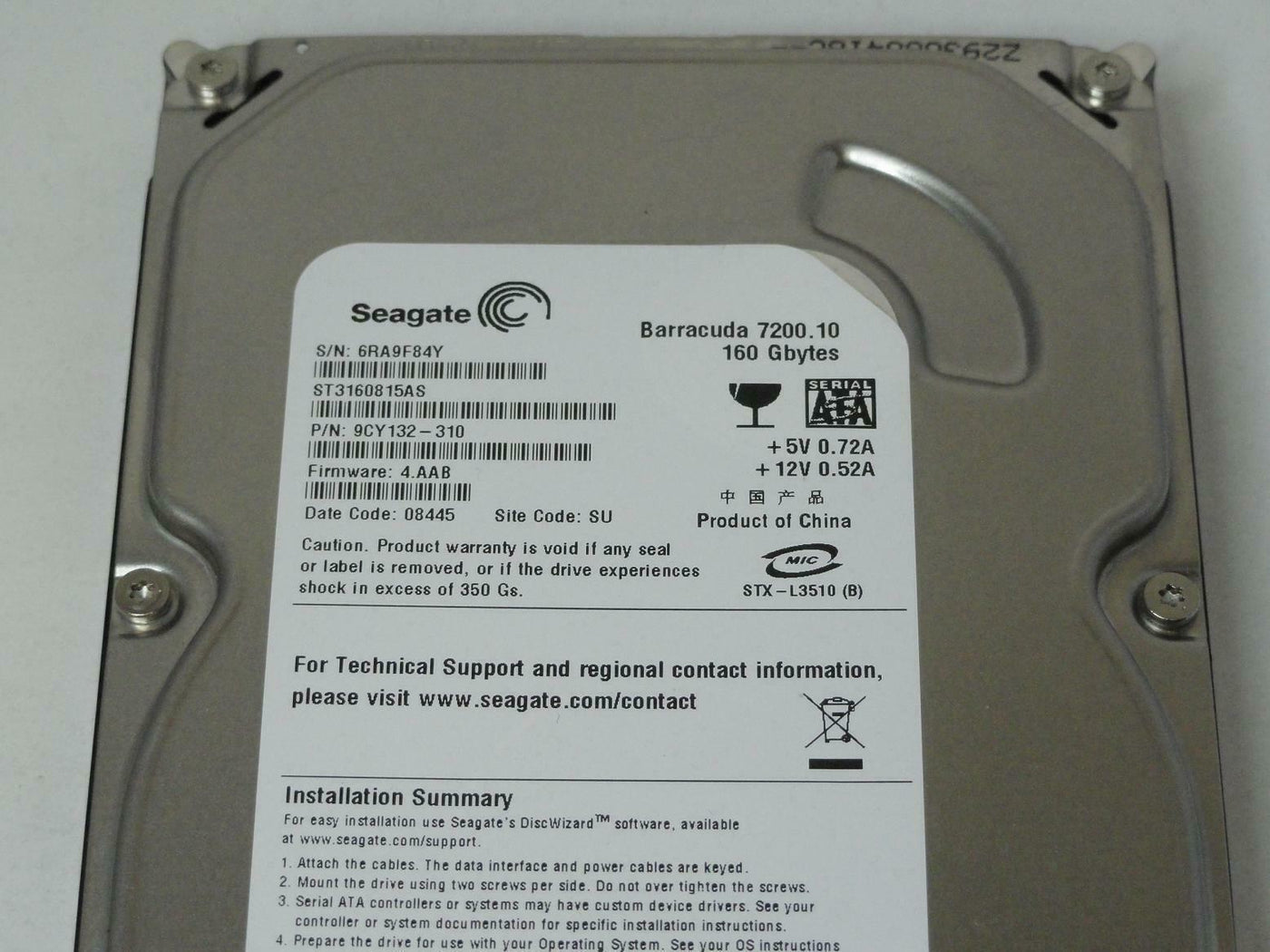 Seagate 160GB SATA 7200rpm 3.5in HDD ( 9CY132-310 ST3160815AS ) REF