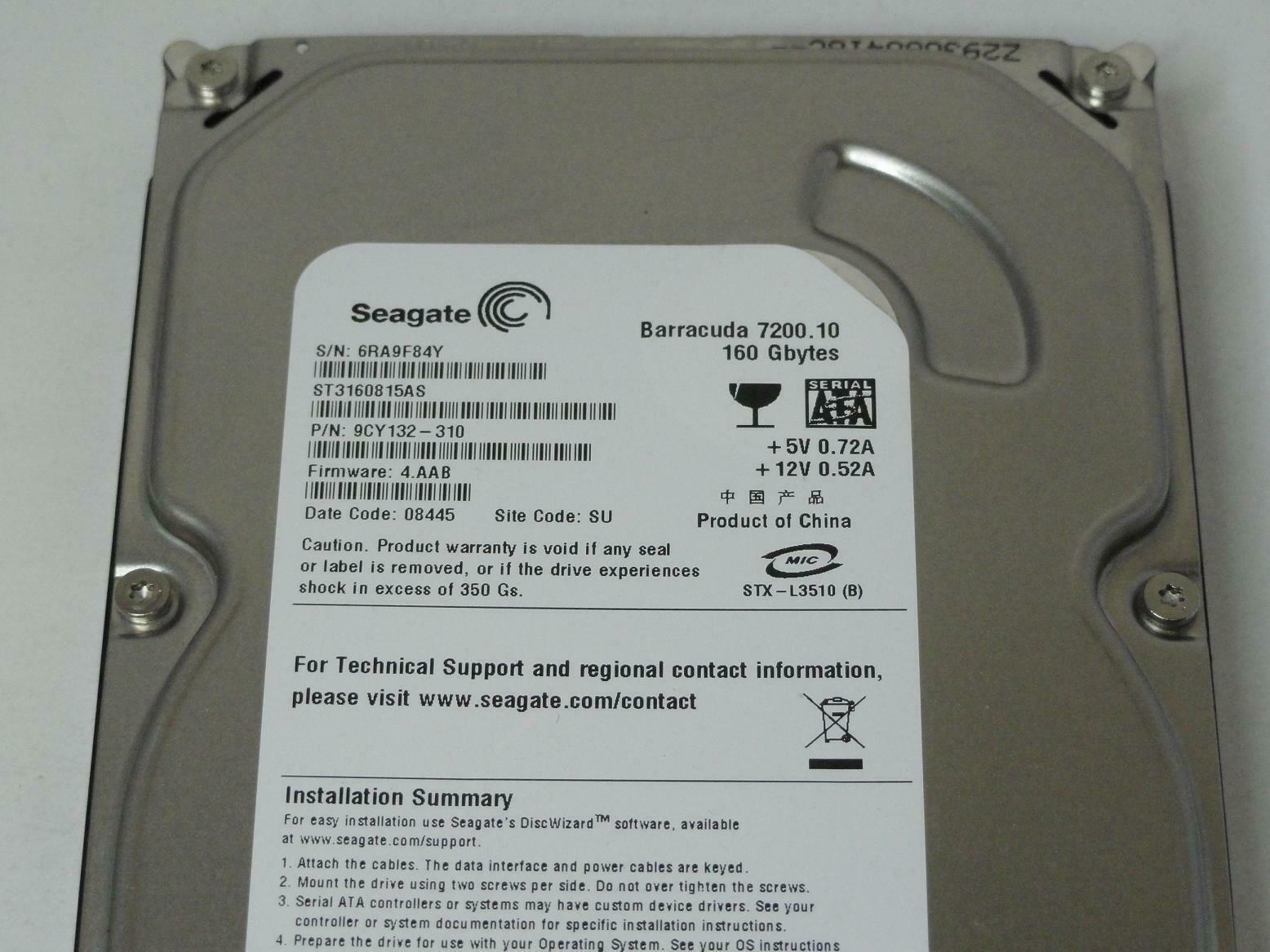 Seagate 160GB SATA 7200rpm 3.5in HDD ( 9CY132-310 ST3160815AS ) REF