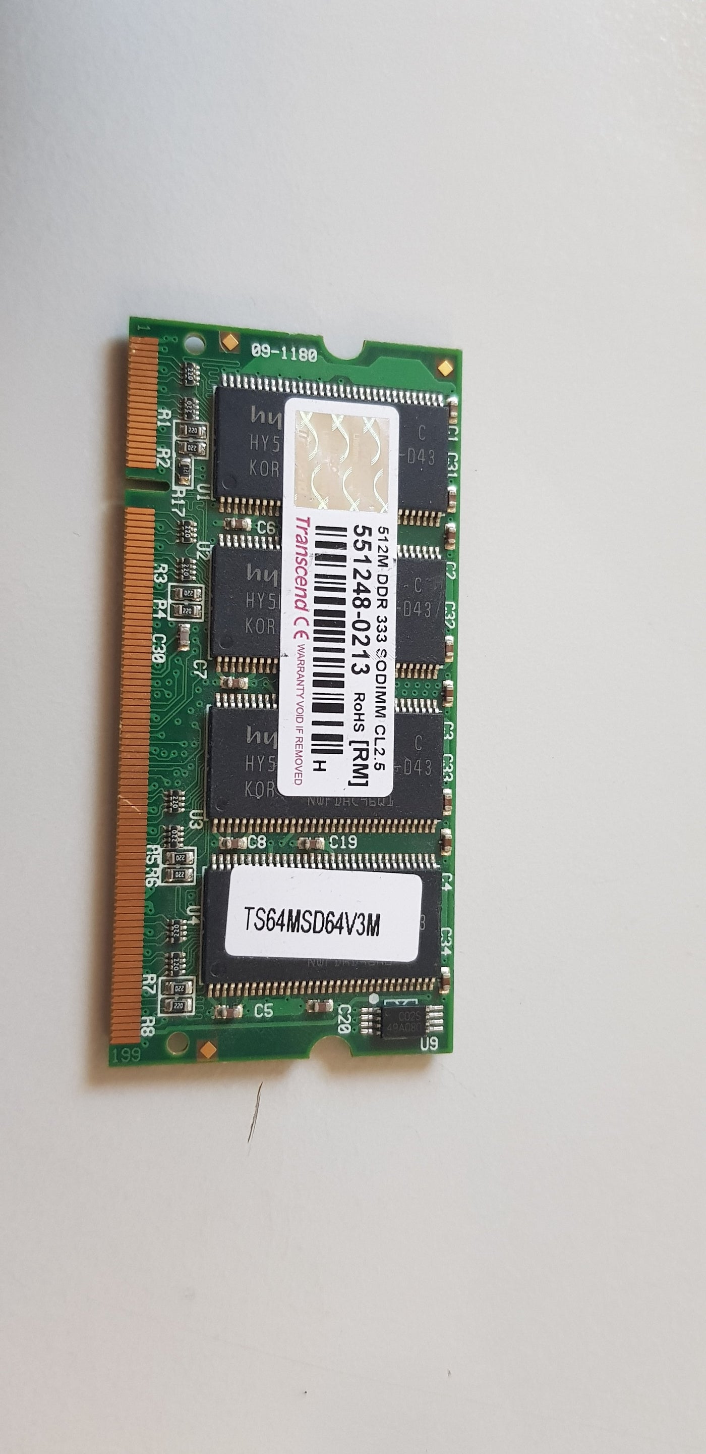 Transcend 512MB DDR PC2700 2.5V Non ECC Unbuffered 200Pin 333MHz SODIMM Memory Module (TS64MSD64V3M)