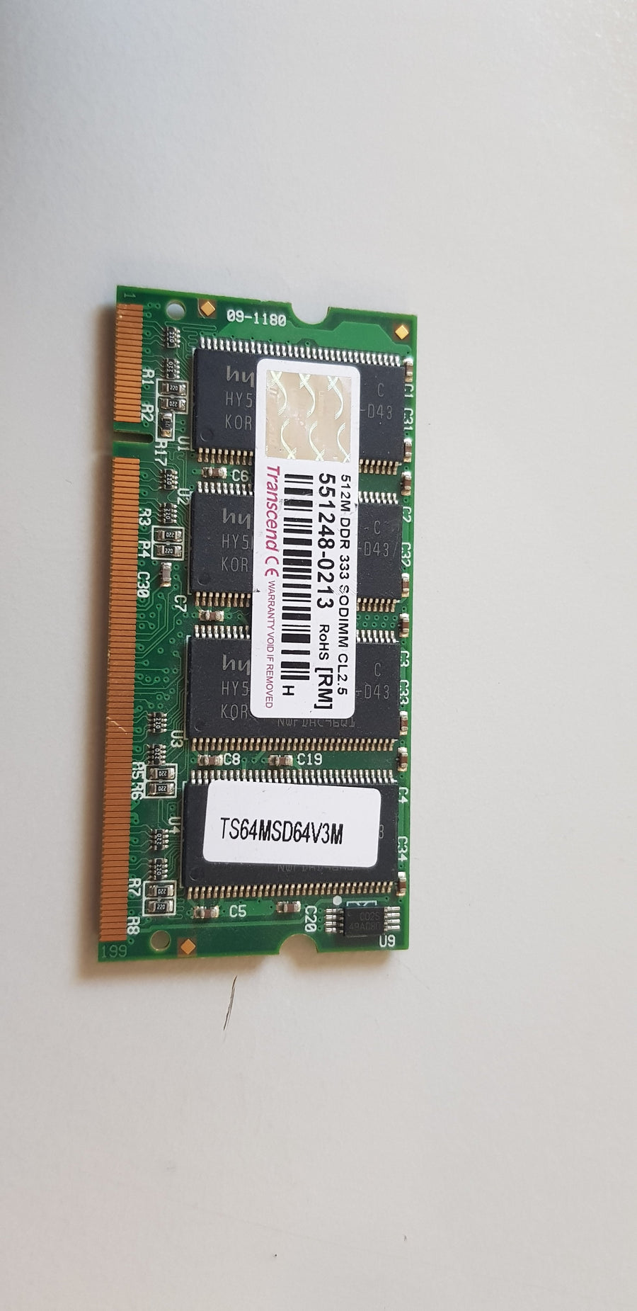 Transcend 512MB DDR PC2700 2.5V Non ECC Unbuffered 200Pin 333MHz SODIMM Memory Module (TS64MSD64V3M)