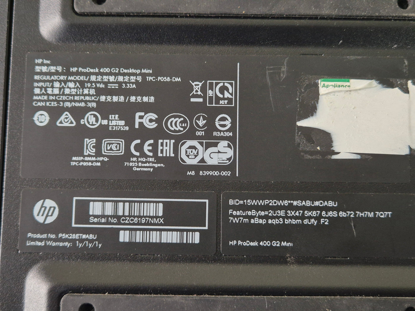 HP ProDesk 400 G2 Mini 120GB SSD 4GB RAM i3-6100T 3.2GHz NO OS w/ adapter ( P5K28ET#ABU ) USED