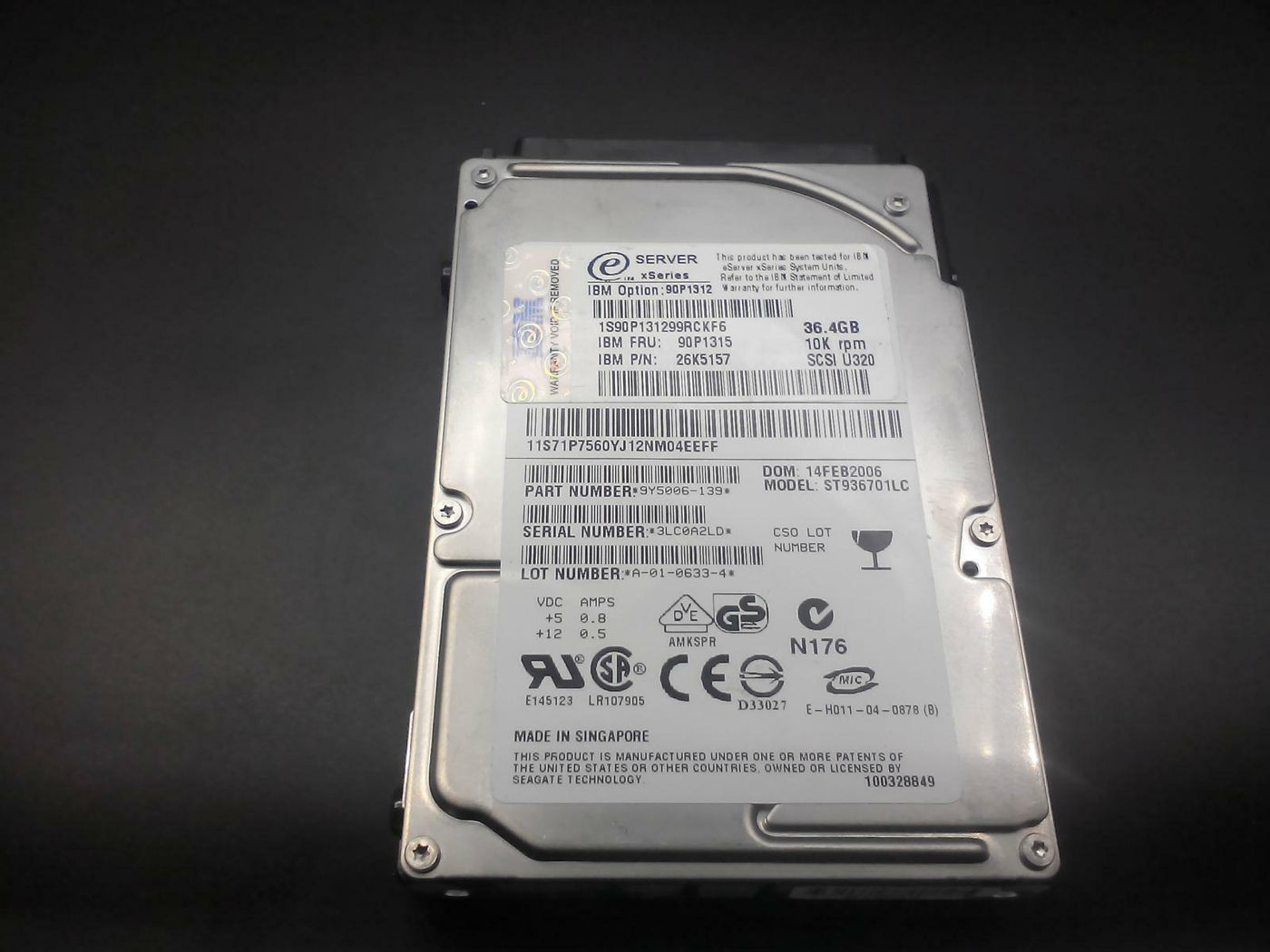 Seagate IBM Savvio 36GB SCSI 68PIN 10kRPM 2.5" HDD ( ST936701LC 90P1312 90P1315 26K5157 ) REF