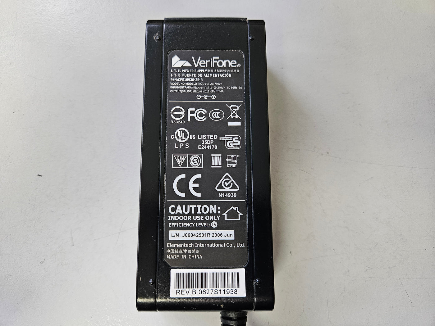 Verifone IN 100-240V 2A OUT 9V 4A ITE Power Supply ( Au-7992n CPS10936-3E-R ) USED