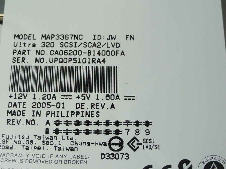 CA06200-B14000FA - Fujitsu 36Gb SCSI 80 Pin 10Krpm 3.5in HDD - Refurbished