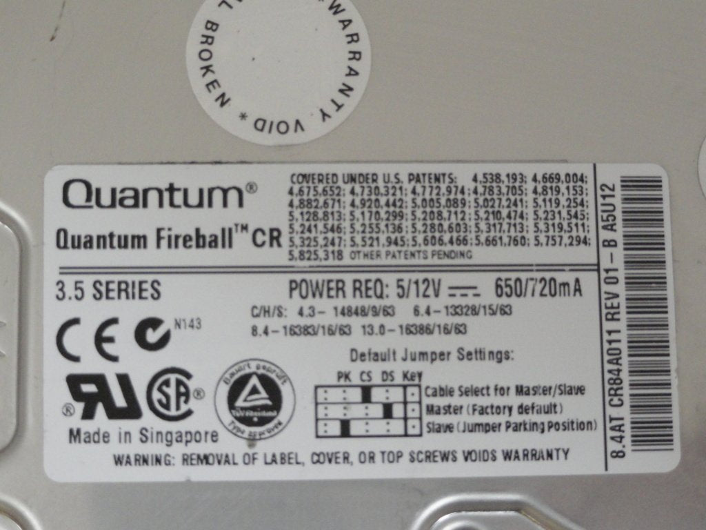CR84A011 - Quantum Fireball 8.4GB IDE 5400rpm 3.5in HDD - Refurbished