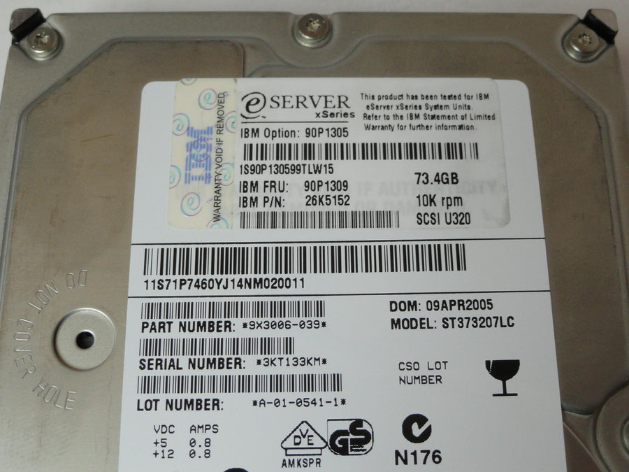 PR21431_9X3006-039_Seagate IBM 73.4Gb SCSI 80 Pin 10Krpm 3.5in HDD - Image2