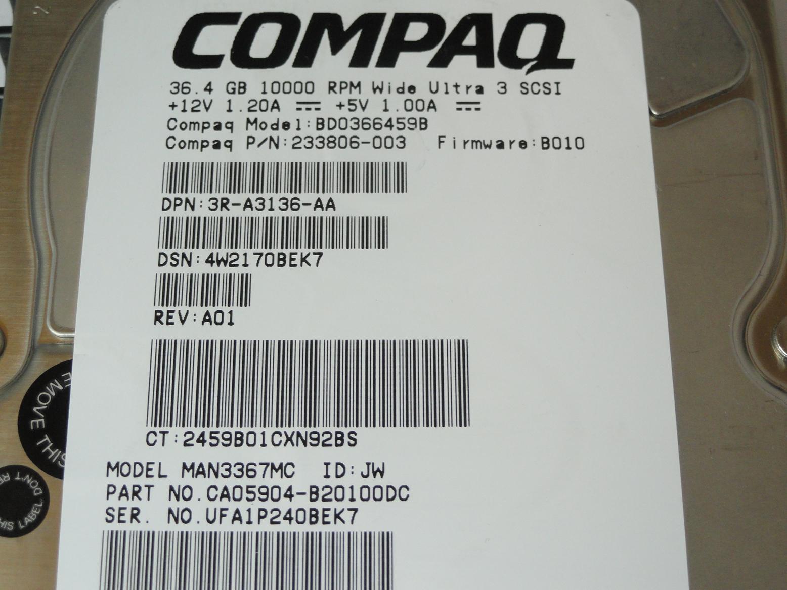 PR23112_CA05904-B20100DC_Fujitsu Compaq 36Gb SCSI 80 Pin 10Krpm 3.5in HDD - Image3
