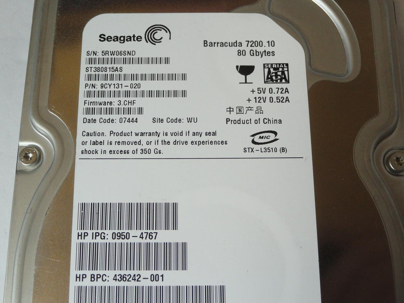 PR19732_9CY131-020_Seagate HP 80GB SATA 7200rpm 3.5in HDD - Image2