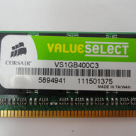 VS1GB400C3 - Corsair 1Gb DDR-400 PC3200 184 Pin DIMM RAM - Refurbished