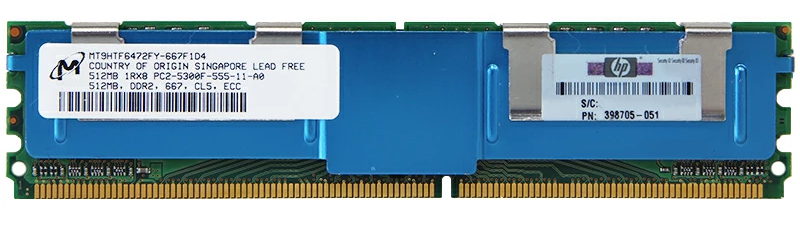 HP Micron 512MB PC2-5300 DDR2-667MHz 240-Pin DIMM ( MT9HTF6472FY-667F1D4 398705-051 ) REF