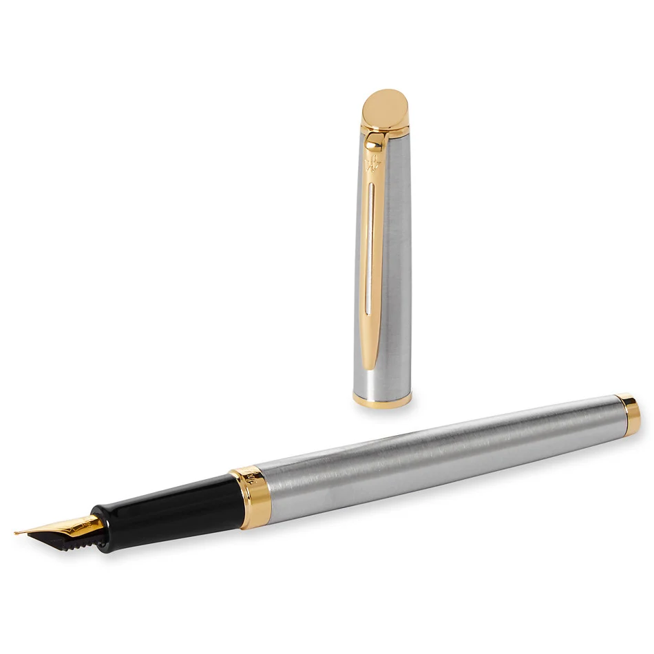 Waterman Paris Hemisphere Stainless Steel Gold Trim F Nib Fountain Pen NEW