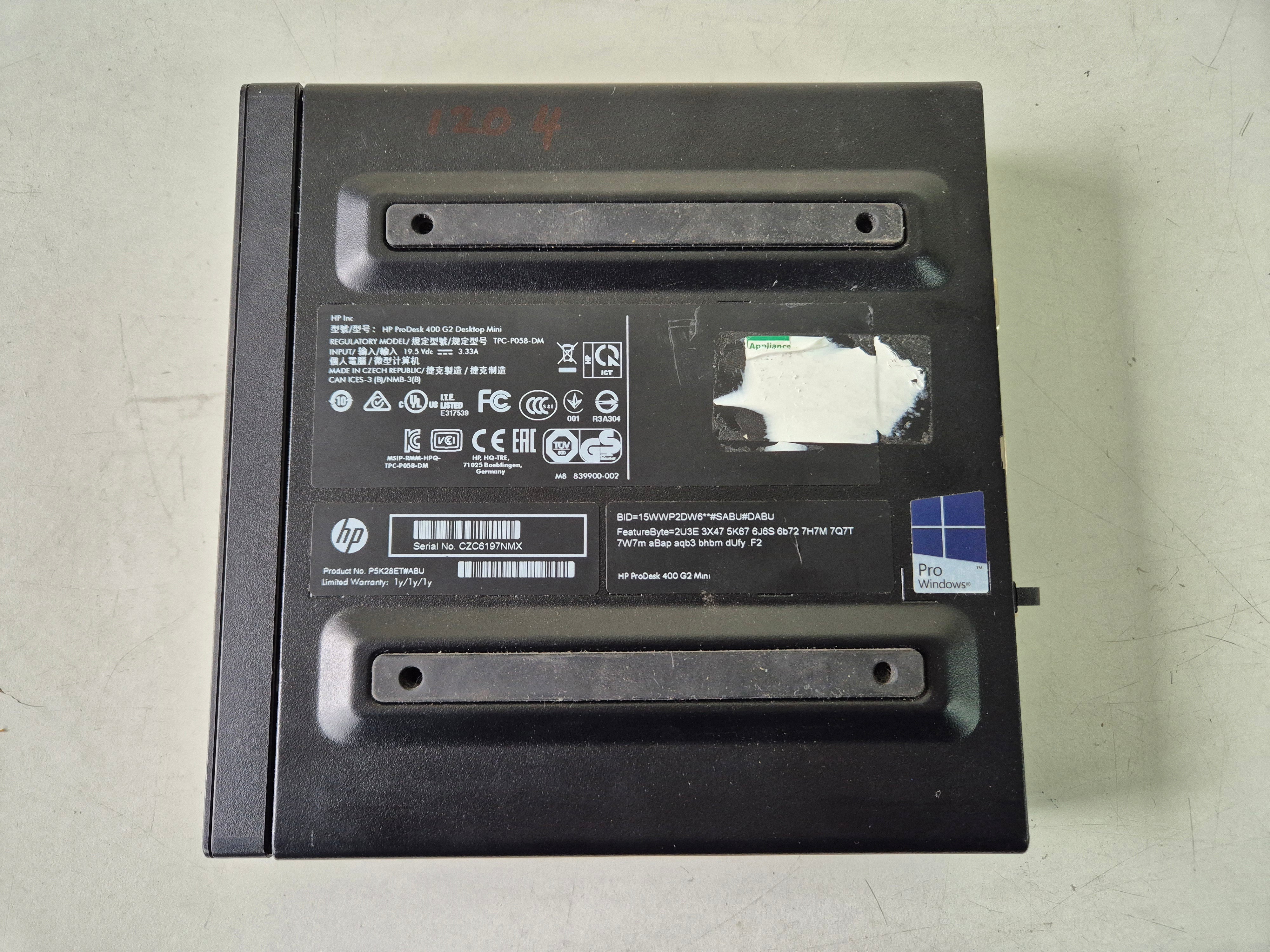 HP ProDesk 400 G2 Mini 120GB SSD 4GB RAM i3-6100T 3.2GHz NO OS w/ adapter ( P5K28ET#ABU ) USED