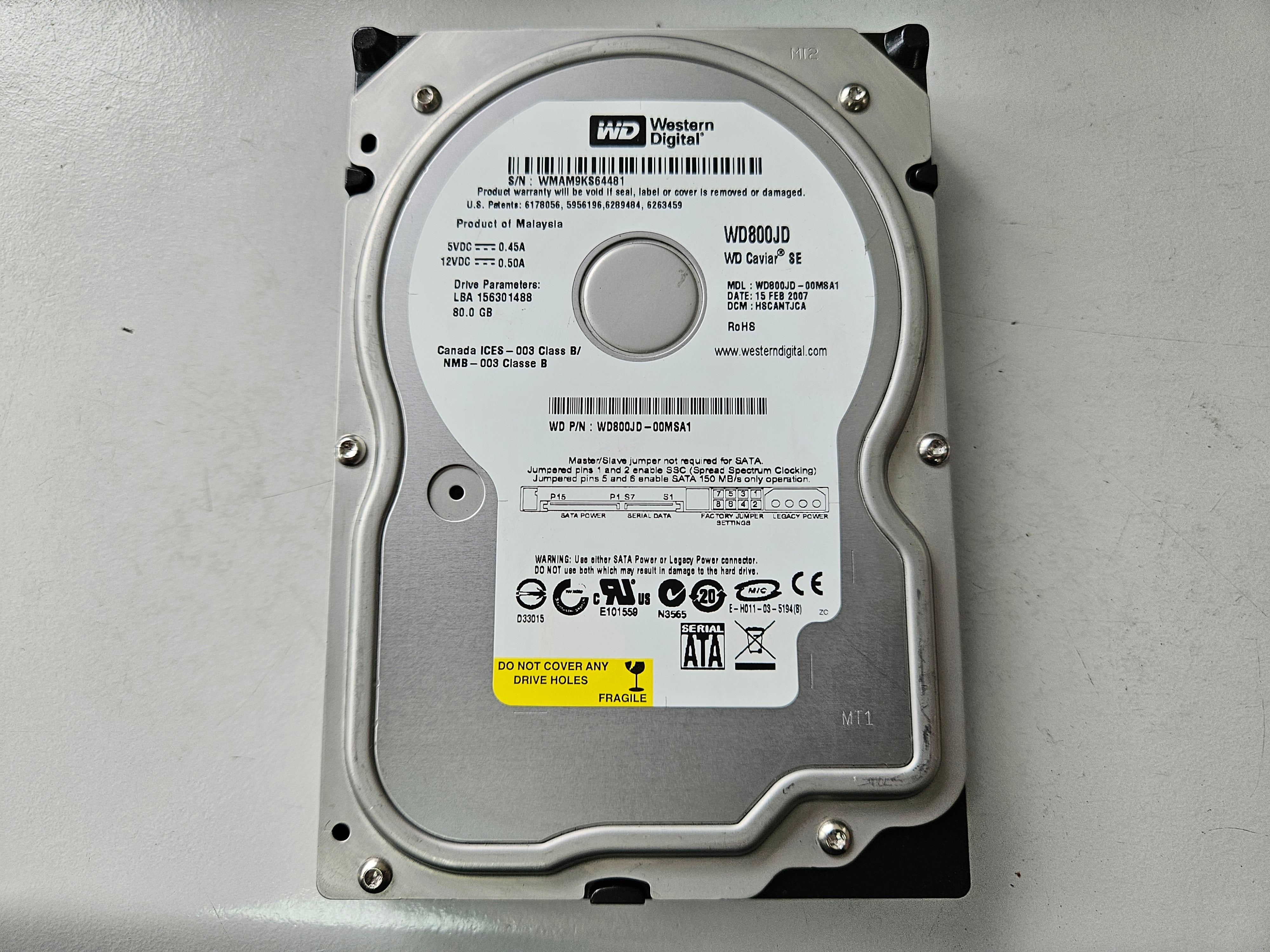 Western Digital 80GB SATA 7200rpm 3.5in HDD ( WD800JD WD800JD-00MSA1 ) REF