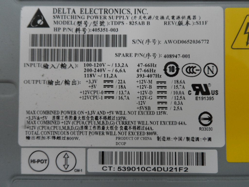 PR19110_TDPS-825AB B_HP / Delta Electronics 135W Power Supply Unit - Image2