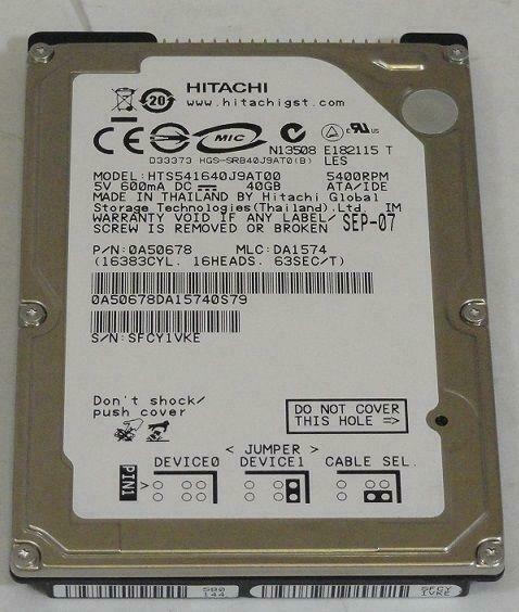 HGST Hitachi 40Gb IDE 5400rpm 2.5in HDD ( 0A50678 HTS541640J9AT00 ) REF