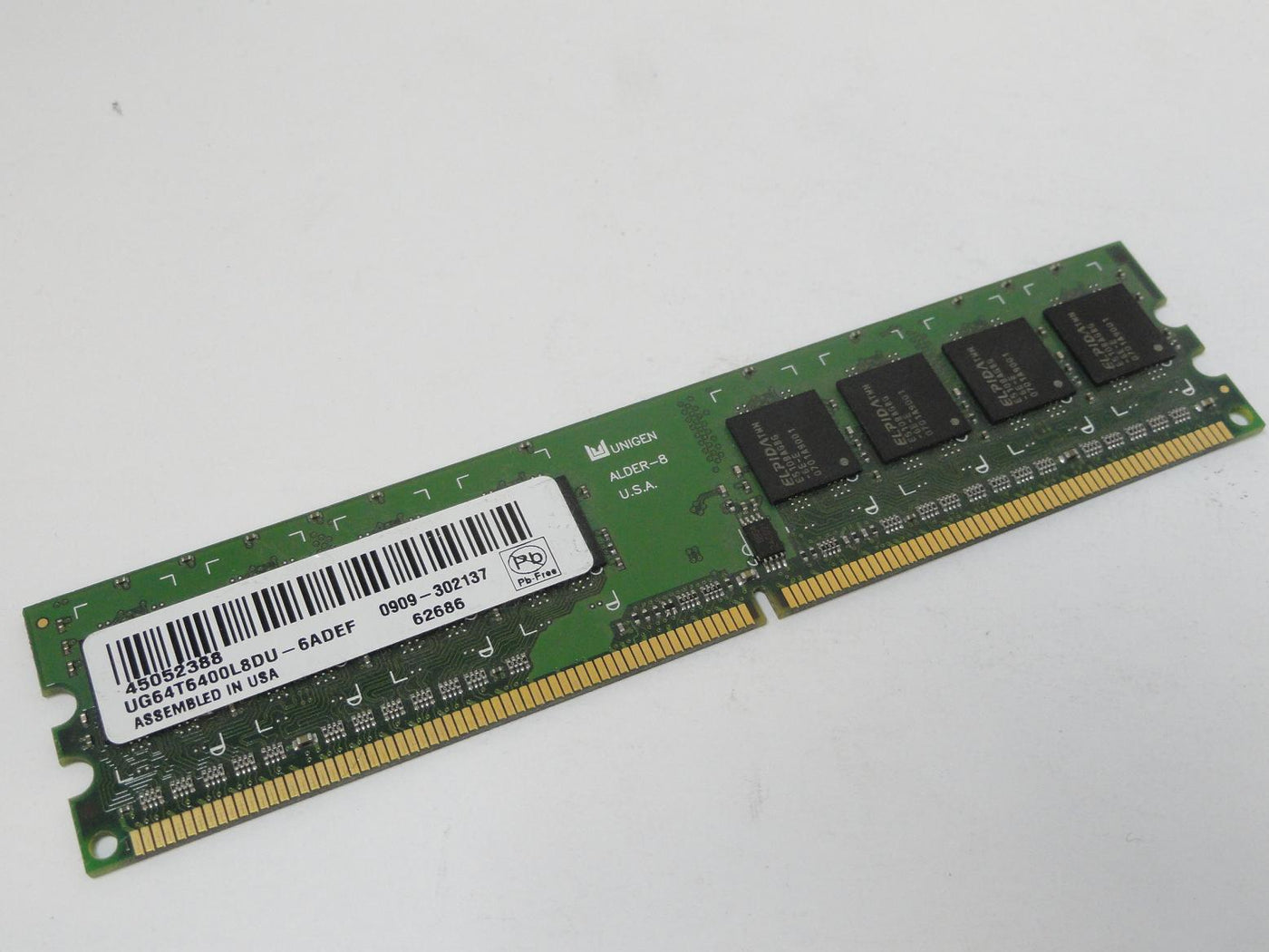 45052388 - Unigen 512MB PC2-5300 DDR2-667MHz non-ECC Unbuffered CL5 240-Pin DIMM Single Rank Memory - Refurbished