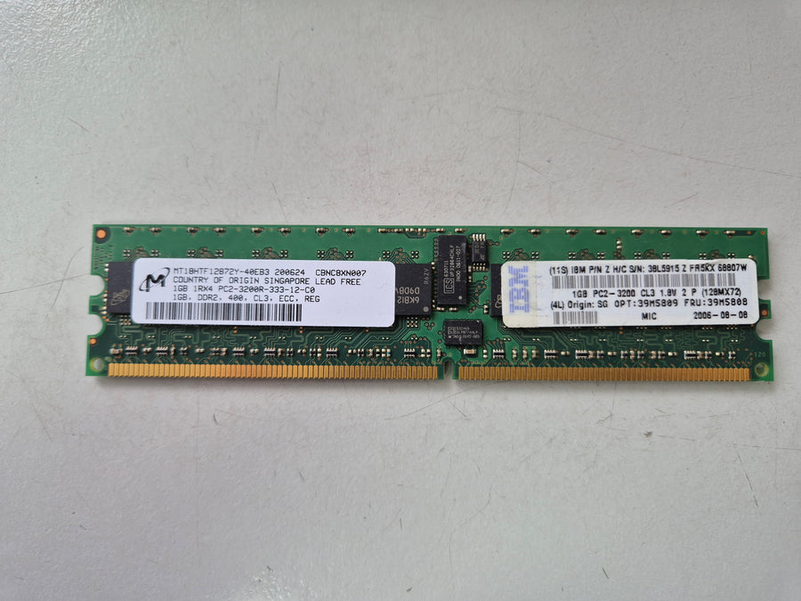 Micron IBM 1GB DDR2-400MHz PC2-3200 ECC Reg CL3 240-Pin DIMM ( MT18HTF12872Y-40EB3 38L5915 39M5809 39M5808 ) REF