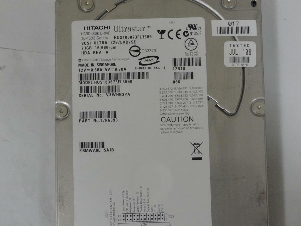 Hitachi 73GB SCSI 68 Pin 10Krpm 3.5in HDD ( 17R6393 HUS103073FL3600 ) USED