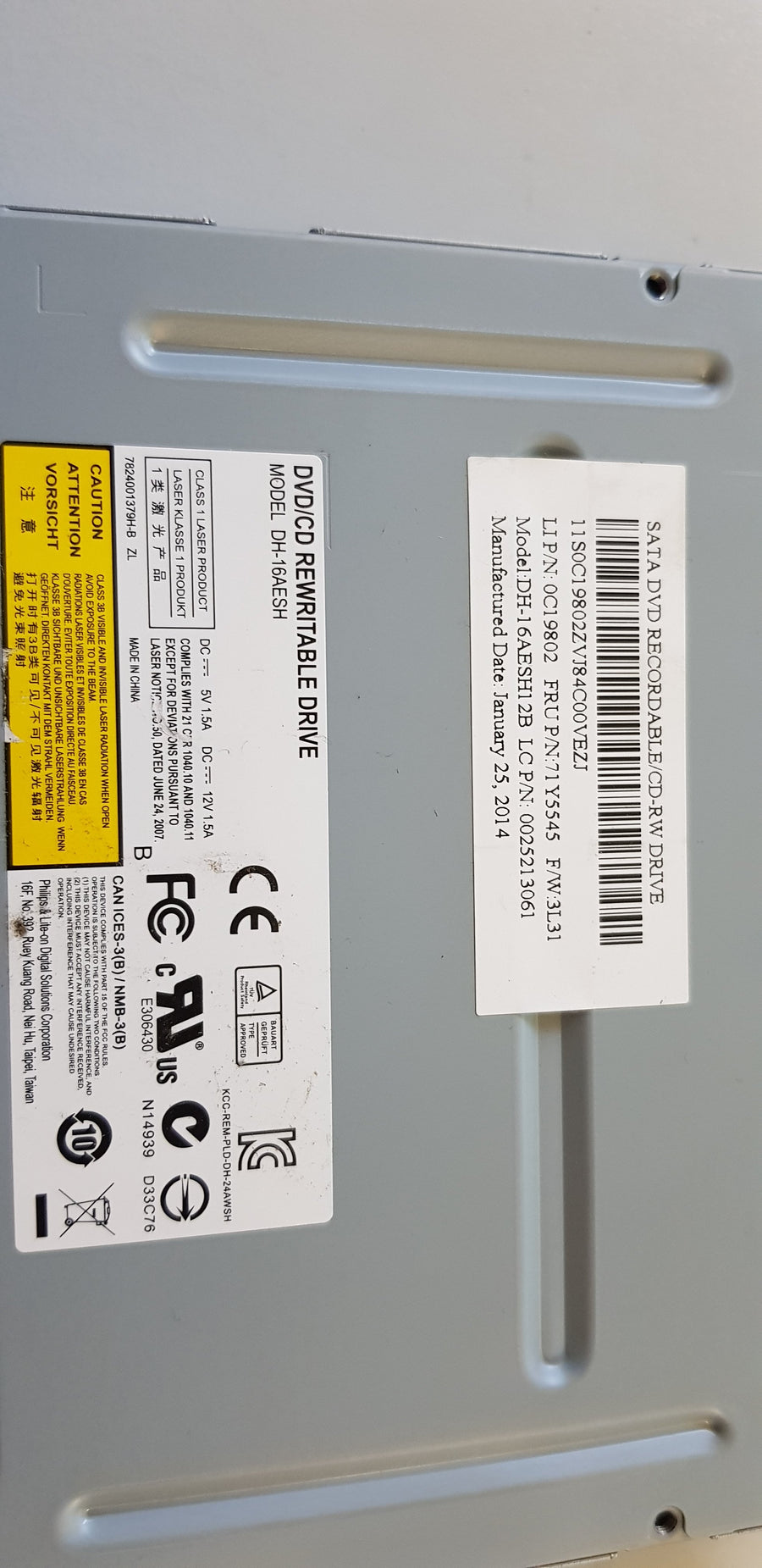 Liteon / Lenovo 16x DVD/CD SATA Internal Re-Writable Drive (DH-16AESH12B 0C19802 71Y5545 0025213061)
