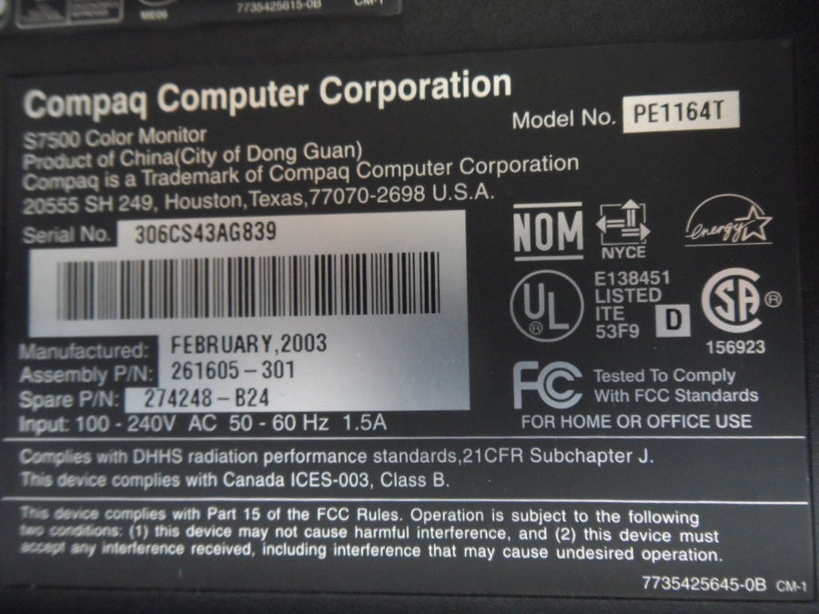 7500 - Compaq 7500 17"CRT Monitor - Black & Silver - Refurbished