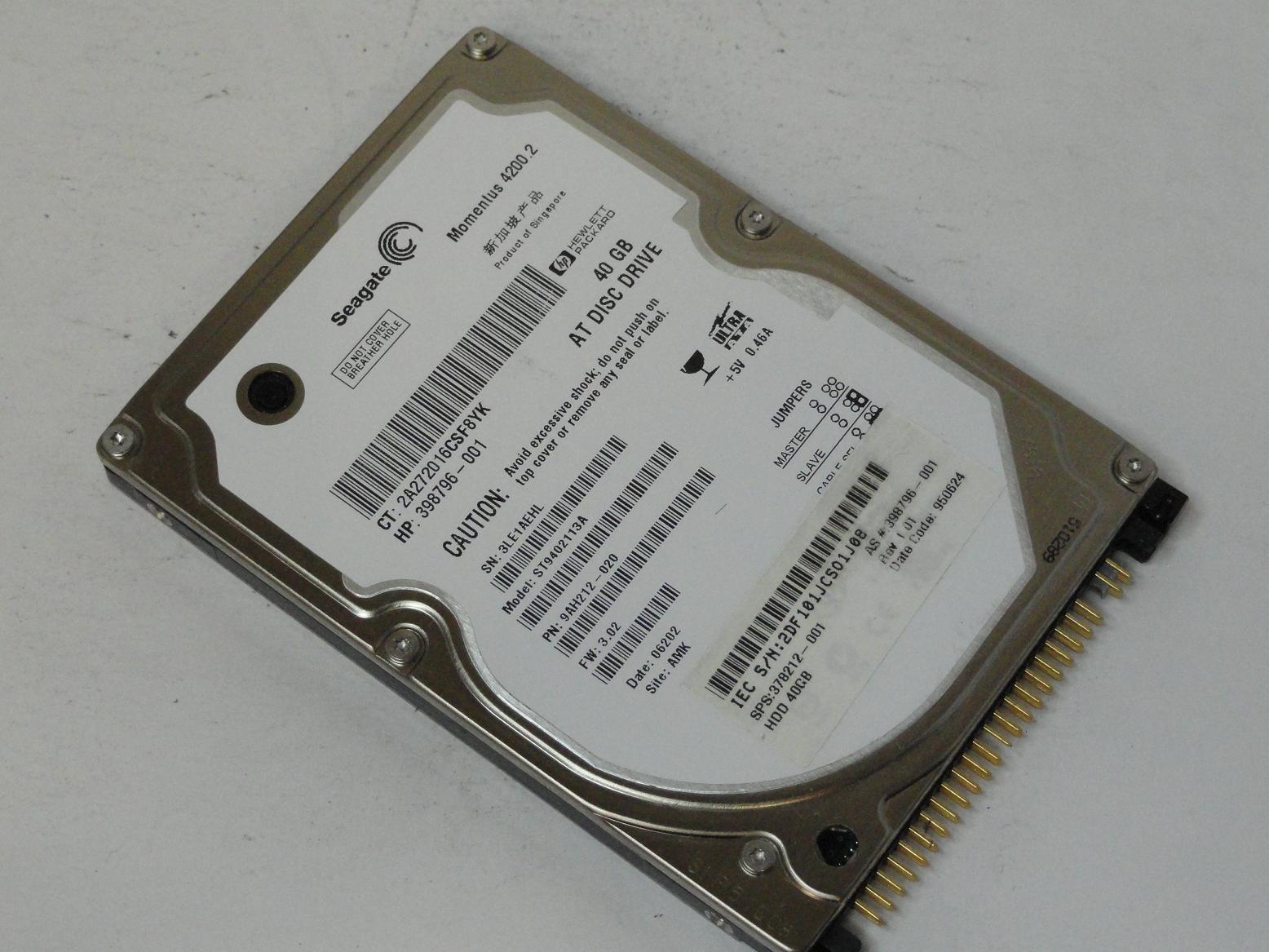 9AH212-020 - Seagate HP 40GB IDE 4200rpm 2.5in HDD - Refurbished