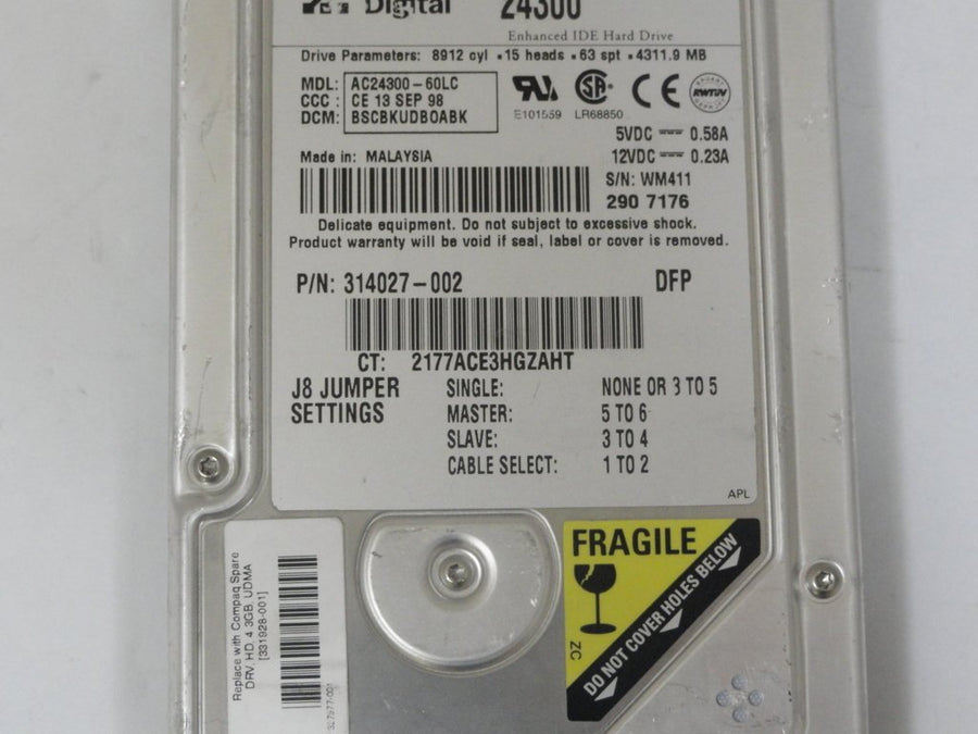 Western Digital Compaq 4.3Gb IDE 5400rpm 3.5in HDD ( AC24300-60LC 314027-002 331928-001 ) REF