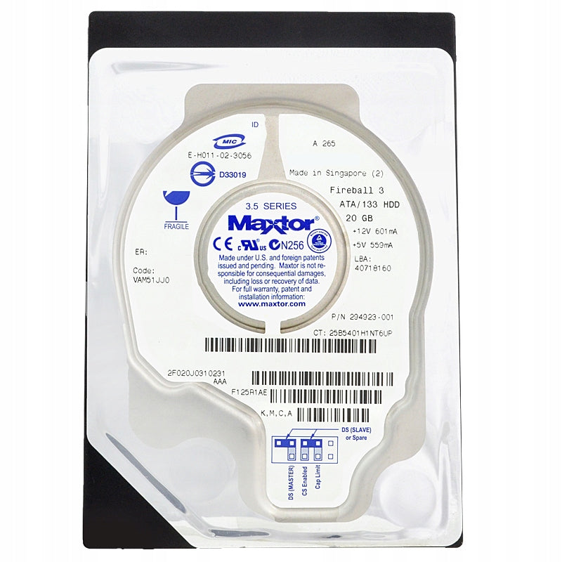 Maxtor Compaq 20Gb IDE 5400rpm 3.5in HDD ( 2F020J0 ) USED